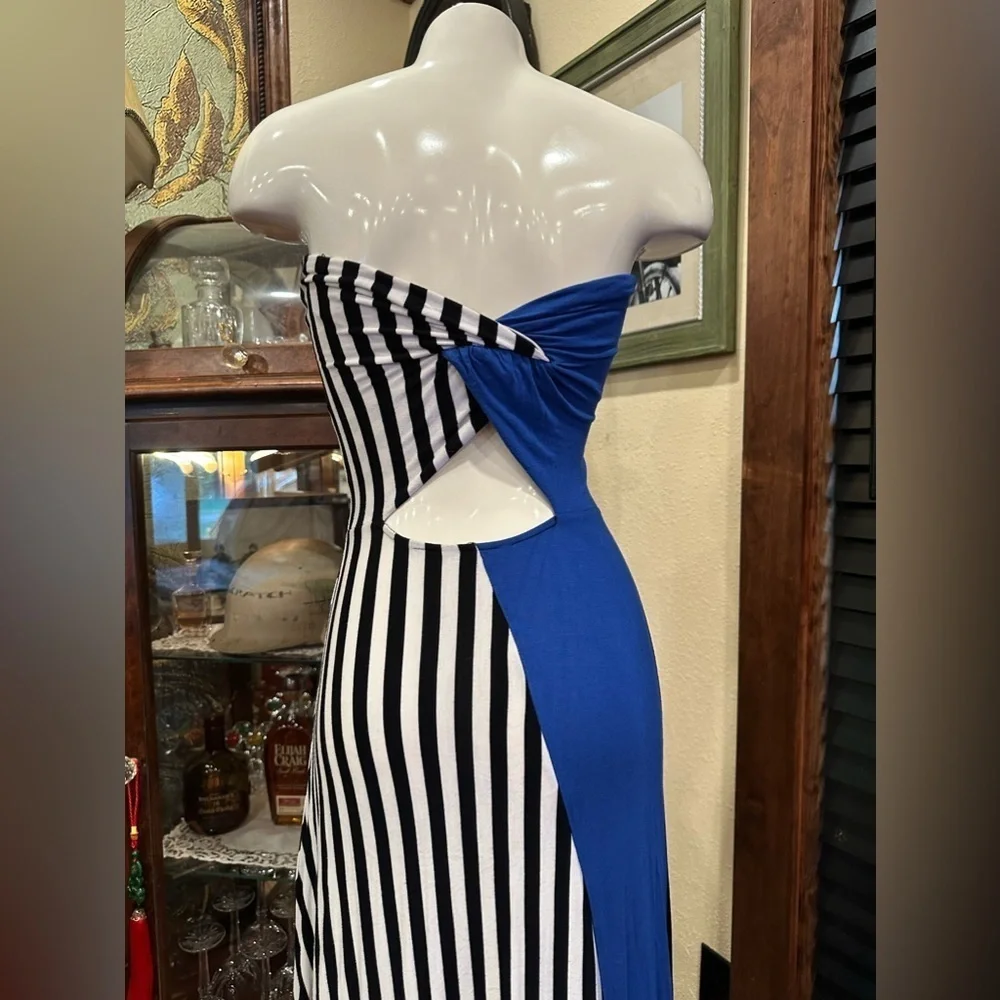 REMAIN Colorblock Striped Strapless Maxi Dress Cutout Back XS Coastal Boho